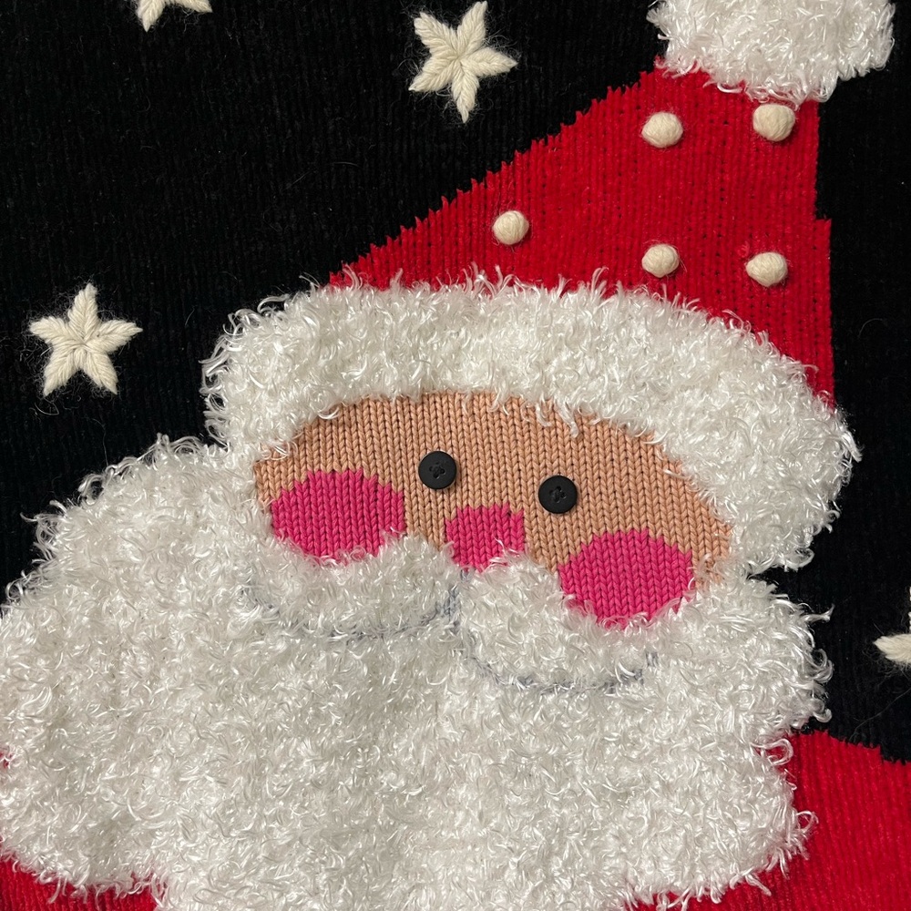 BellePointe Christmas Fuzzy Cardigan with Santa Face on Back - Picture 6 of 10